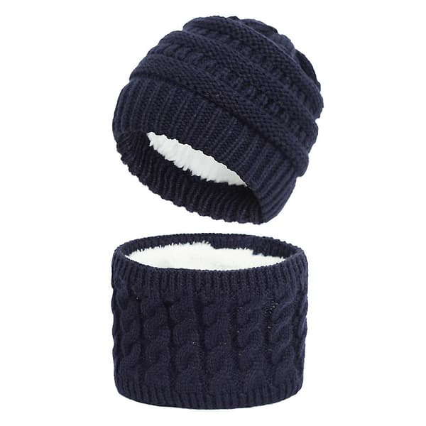 0-2 år gammal barnstickad vintermössa och tjock varm halsduk 2-delad set (Marinblå) navy blue