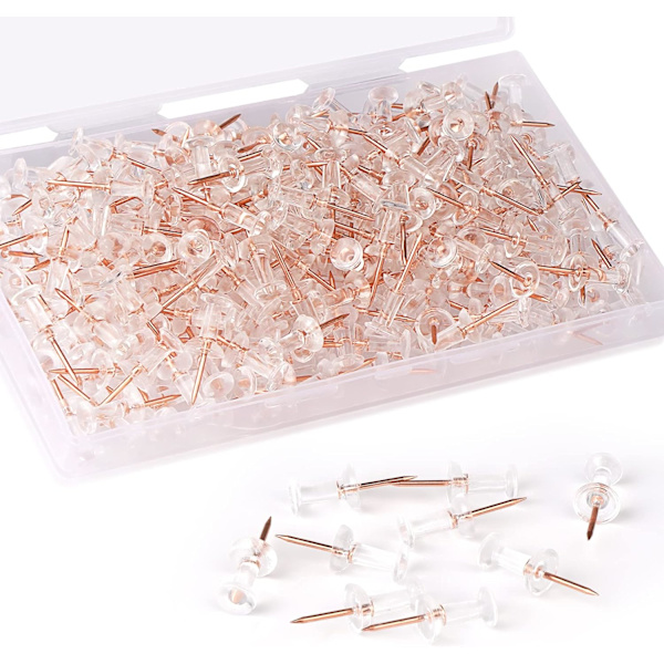 200 Standard Pushpins Guld Stålpunkter och Transparenta Plasttoppar Kartnålar