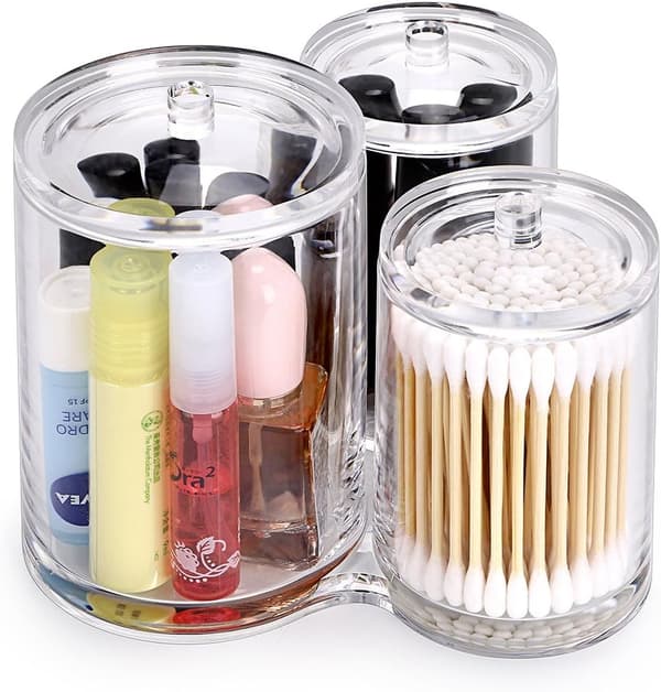 3 roms Qtip bomullsballholder Akryl Qtip-dispenser, tanntrådsvampdispenser, baderomsoppbevaring