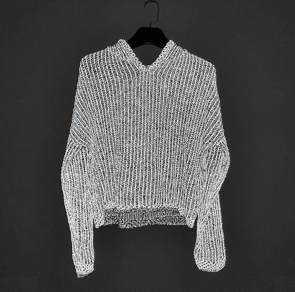 Reflekterande huvtröja casual stickad pullover V-ringad tröja dam