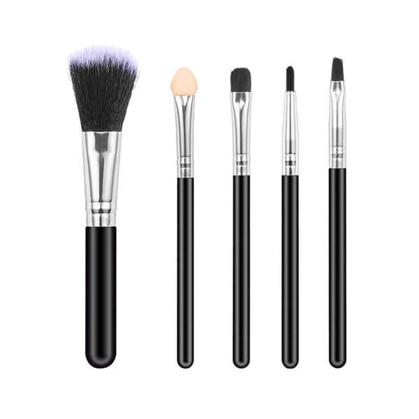 Makeupsæt med 5 dele Premium syntetisk makeupbørste Sort træhåndtag