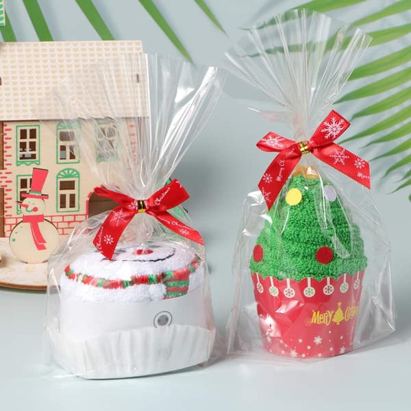 2 julhanddukar i form av muffins - bomullsdukar (julgran + snögubbe)