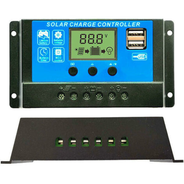 MPPT solcellsladdningsregulator med LCD-display 12V/24V Dubbel USB solpanel Smart batteriregulator Arbetsström 10A