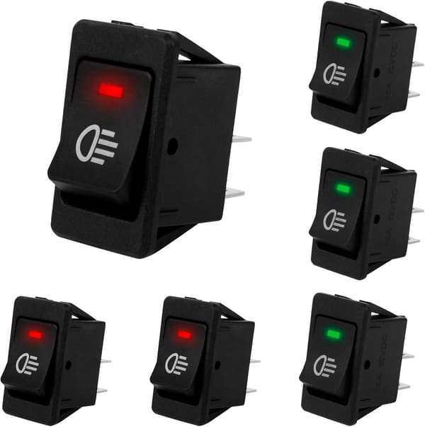 6 stk. tåkelysbryter 12VDC/35A bilvippebryter for tåkelys 4-pinners bilbåtvippebryter trykknappbryter LED-lys
