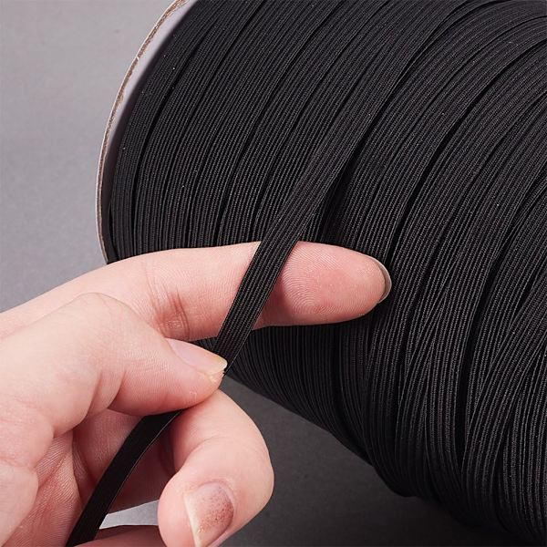 200 yards/rulle platt elastisk fibersnöre, stretchband snöre spole rulle, 6x1mm (svart)