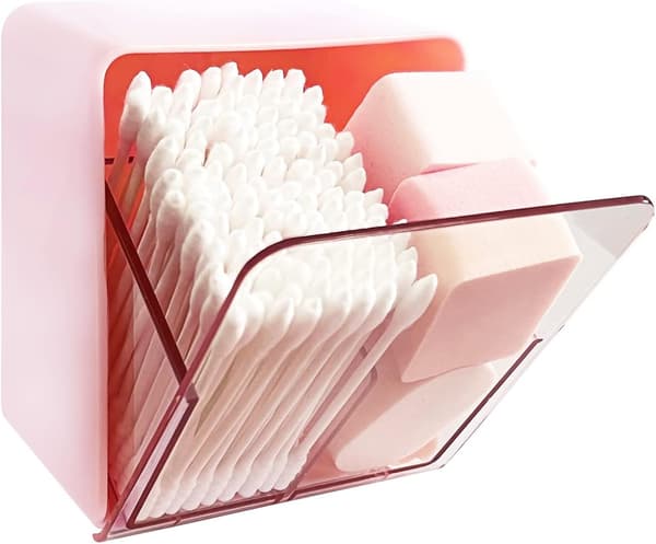 Bomullspinner Qtip Holder Beholder Dispenser Boks med 2 Rom (Rosa) Pink