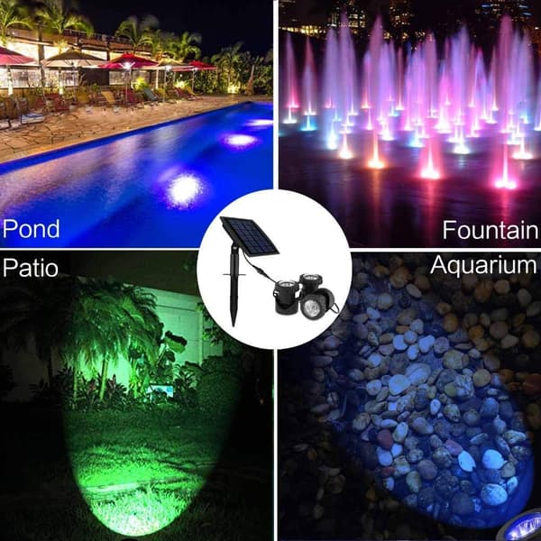 Solar Spot Light IP68 Vanntett Utendørs Landskapslys RGB med 3 Lys 18 LED