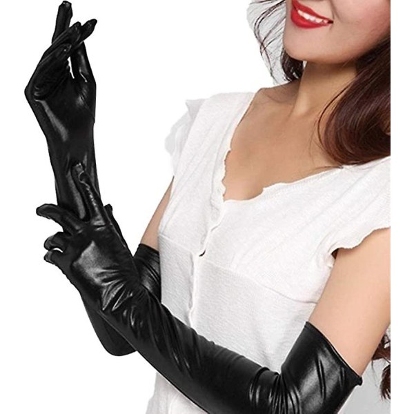 Långa handskar i läder för kvinnor Cosplay Kostymhandskar Pole Dance Handskar 21" (svart) Black