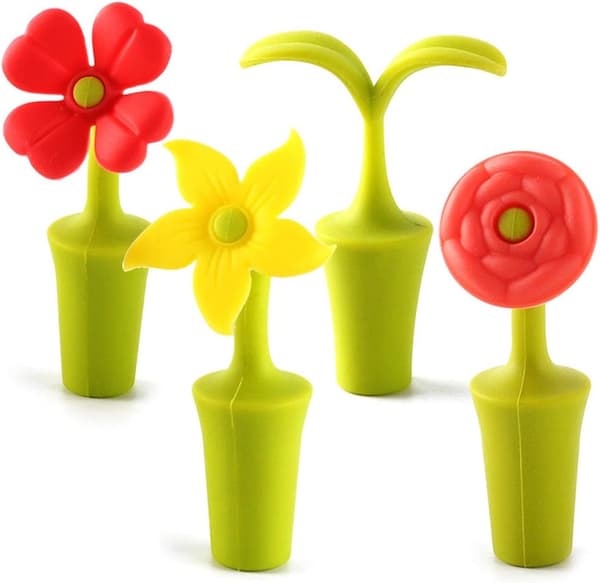 4 stykker blomstervinflaskepropper, genanvendelige silikonevinpropper flaskeforseglinger