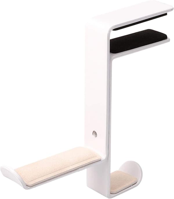 Pladsbesparende skrivebord dobbelt headset-stander, holdbar multifunktionel skridsikker desktop-hovedtelefonkrogmontering