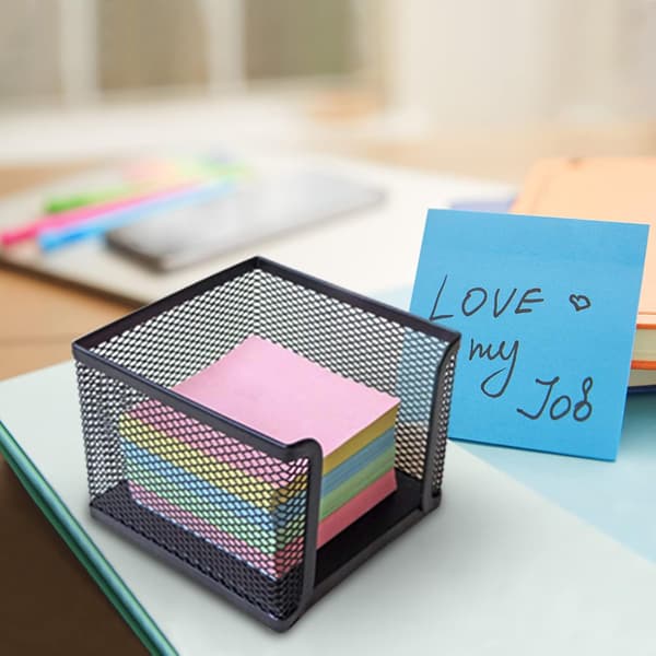 Mesh skrivebordskontorarrangør, trådnet memo boks kontor forretning sticky note boks 10,4x10,4x7,9cm
