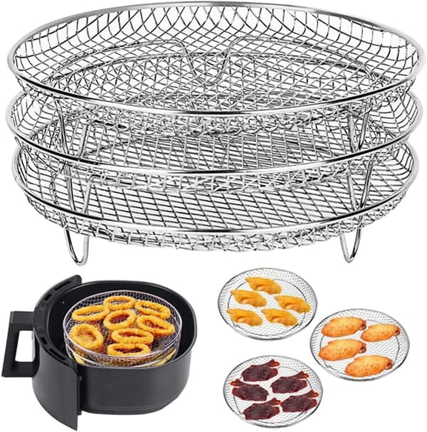 Airfryer-rist 3 stk til Ninja, stabelbar 7,8 tommer rustfri stål airfryer-kurv (rund)