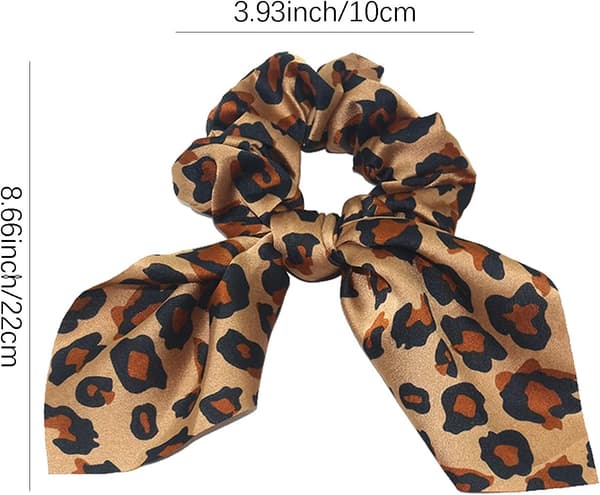 4 stk. hårelastikker med leopardprint, sløjfe-scrunchie, hestehale-tørklæde, chiffon-hårbånd