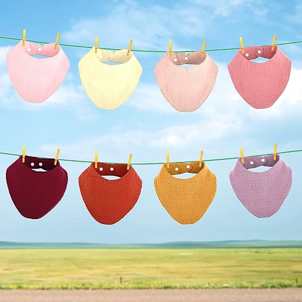 Triangulära halsduks-haklappar, 8-pack dregellappar, mjuk bandana för baby, justerbara muslinbandanas