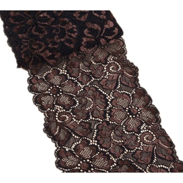 10 yards mjukt blommigt stretchigt spetsband DIY-klädertillbehör (mörkbrun) Dark brown