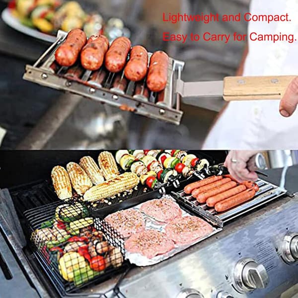 Pølseruller i rustfritt stål for grill, BBQ pølserullestativ, holdbare grillverktøy