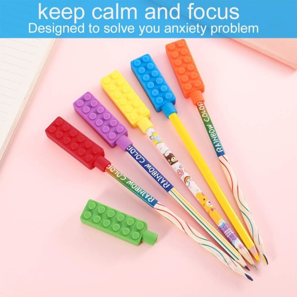 Tuggbar penna Tuggtugg Topper Sensory Fidget Toppers för barn, Oral Motor Special Needs, Pack of 6