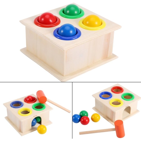 Barnleksakshammare och 4-bollars set Lär dig färger, räknar dunkande träleksak