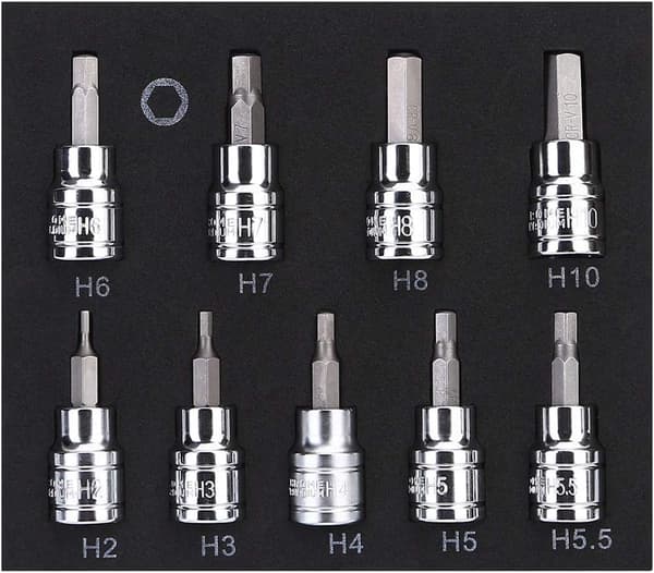 9 stk 3/8\" Drive Hex Allen Socket Key Bits Sett Kit H2 H3 H4 H5 H5.5 H6 H7 H8 H10 S2 Stål
