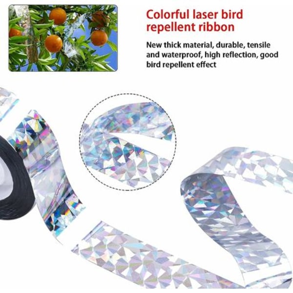 Anti-fågeltejp, 2 reflekterande anti-fågeltejper, anti-fågeltejp, reflekterande tejp för trädgård och gård (2,4 50 m)