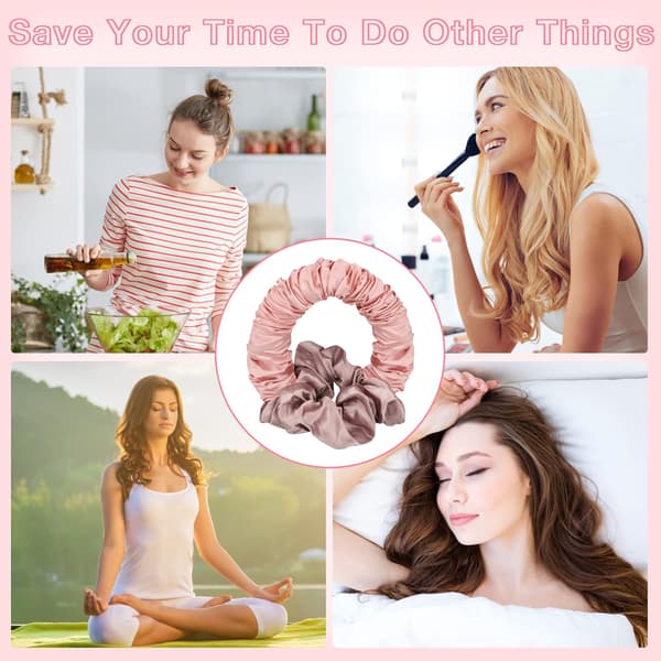 Värmefria locktångsband, Lazy Hair Rollers Overnight Curls Headband (Rosa) pink