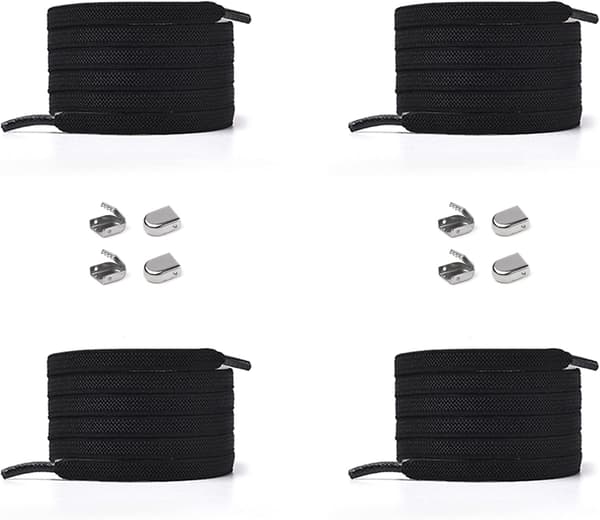 Elastiske snørebånd 4 stk. til 2 par sko med nem stramning uden at binde - sort Black