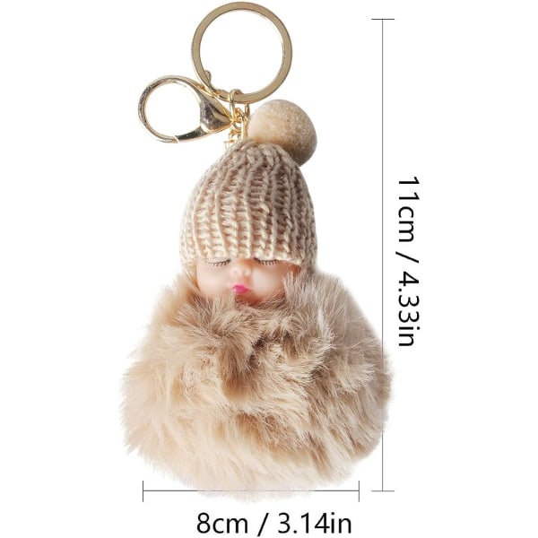 2-delad baby dolle nyckelring sömn baby plysch nyckelring pom pom fluffig nyckelring hänga