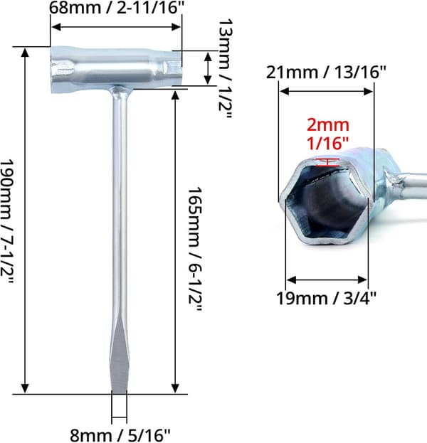 Kombinationsnøgle, T-nøgle til motorsave, 13 mm x 19 mm