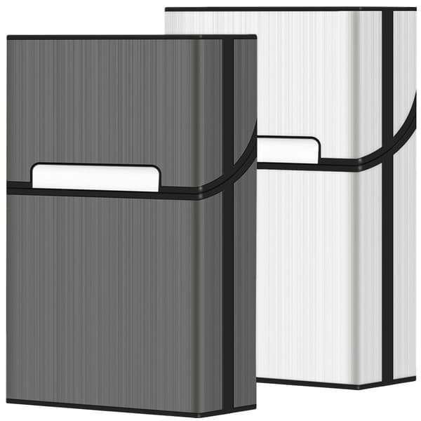 Magnetiskt borstat aluminium cigarett fodral 20 kapacitet 2 pack grå + silver 85MM