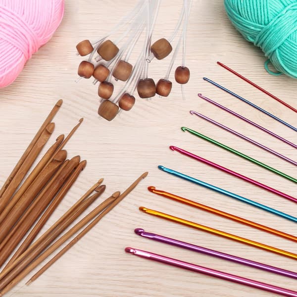 Virka set 23 delar, 12P 3-10 mm bambu stickningsnål med förlängt flätat rör