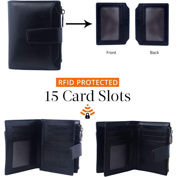 Kvinnors RFID-blockerande läder blixtlåsficka Plånbok Kreditkortsfack med ID-fönster för kvinnor