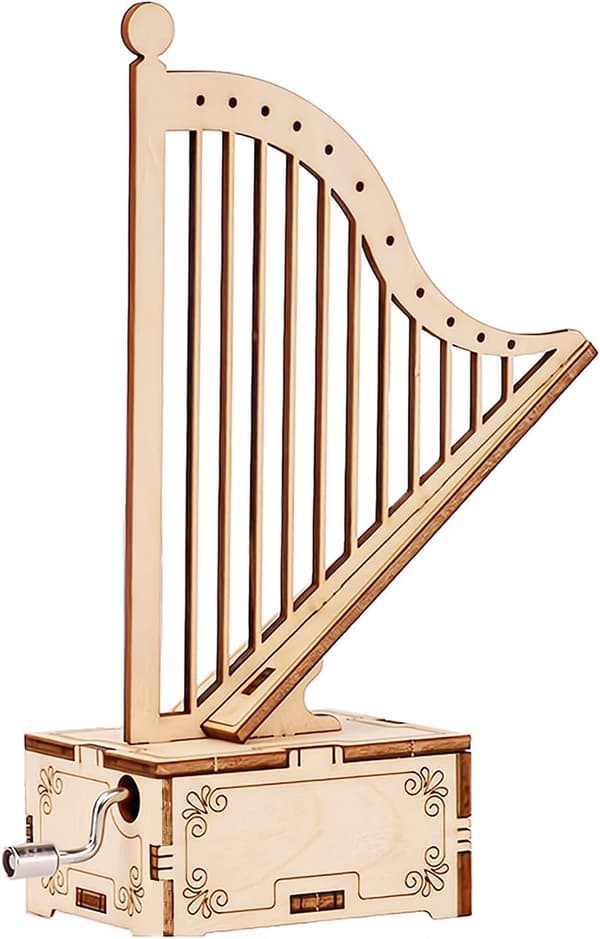 Børns DIY håndsving træskåret spilledåse (harpe) 1 stk