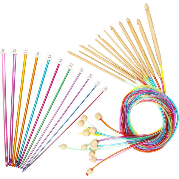 Virka set 23 delar, 12P 3-10mm bambu stickningsnål med förlängt flätat rör
