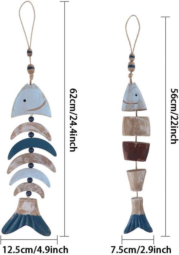 Handgjord träfiskbensdekor Nautisk fiskväggdekor 2-pack