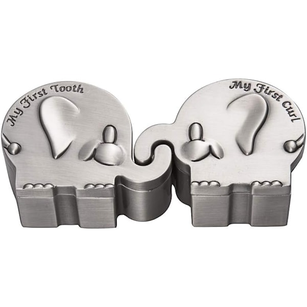 Första lock och första tand minneslåda för barn metallisk graverad elefantform (6 x 4 x 3 cm)