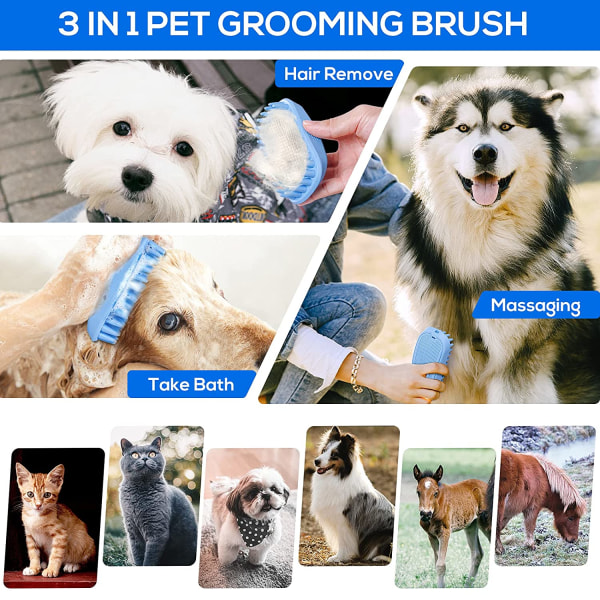 Gummi hundvårdsborste, hundtvättborste i silikon, lång och kort hår hundmassagekam, mjuk badborste för att ta bort löshår.