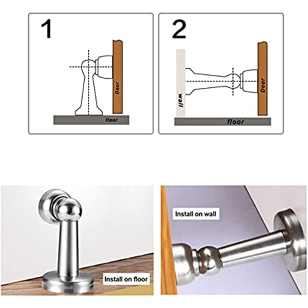 Magnetisk dörrstopp Golv Rostfritt Stål Dörrstopp Magnet med Skruvar Dörrstopp