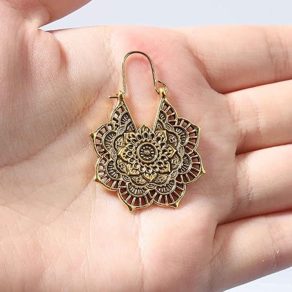 Mandala Blomsterøreringer Gull Dråpeøreringer Smykker for Kvinner og Jenter (Gull), Legert Stål