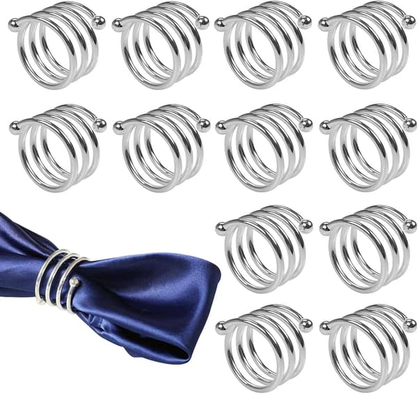 Serviettringer sett med 12, serviettringer oppgradert solid metall serviettringholder fjærdesign (sølv) Silver