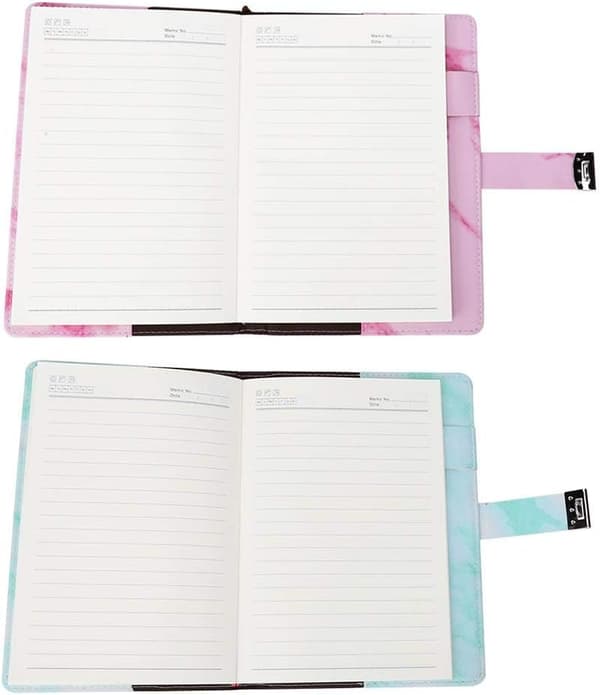 Marmor kodebog, A5 notesbog, PU læderomslag, adgangskodelås, notesblok (pink)