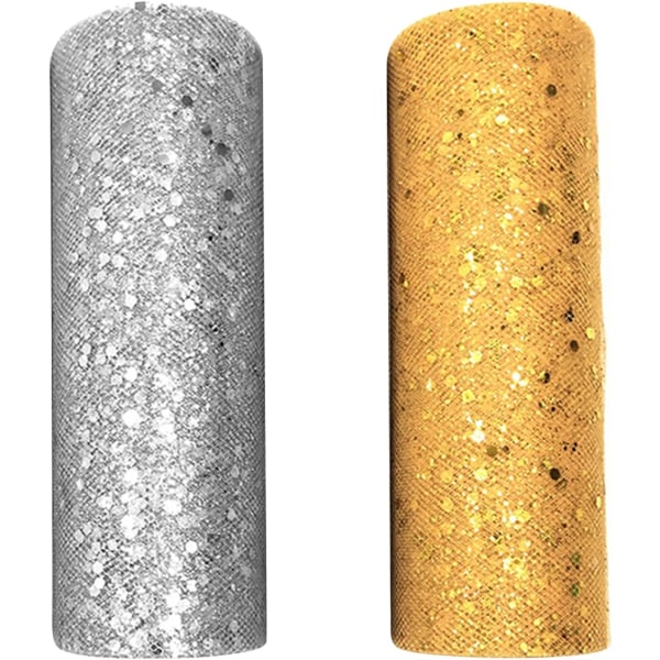 Paljett tyll rulle 6\" x 10 Yard DIY kläder tyg tillbehör (silver+guld) Silver+Gold