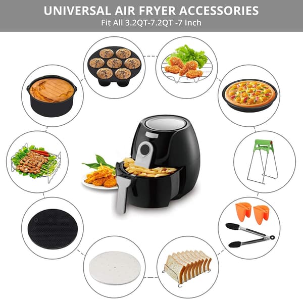 7 tommer 17 stk. Power Rund Airfryer Tilbehør 5.5L Airfryer Tilbehør Passer til 3.2L-8.1L