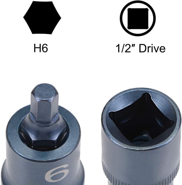 1/2\" Drev x H6(6mm) Sekskantbitfatning, S2 Stålbits, CR-V Fatninger Metrisk 2\" Længde Blå 6mm