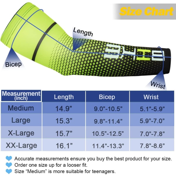 1 par UV-skyddande kompressionsärmar, för löpning, cykling, basket, golf, utomhus (XXL grön) xxl