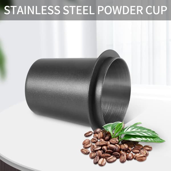 Doseringstrakt i rustfritt stål, kaffesnus, kopp, pulvermater kaffestamper (54 mm, svart)