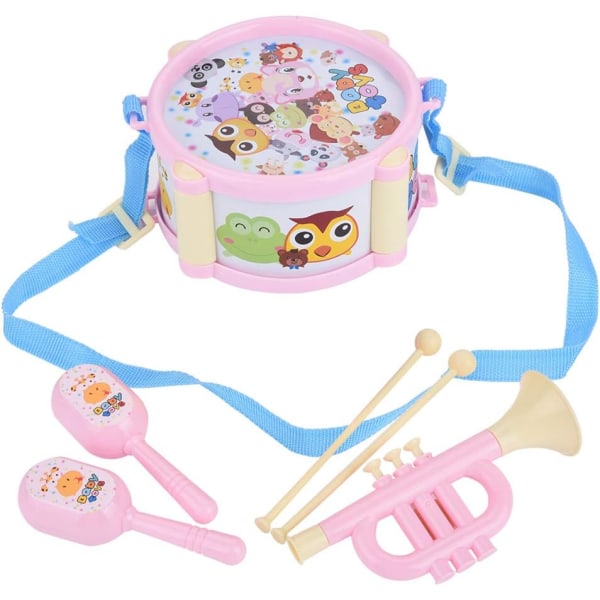 Pedagogisk instrumentleksak, intressant trumma sandhammare, trumpet, musikbarnleksak (rosa) Pink
