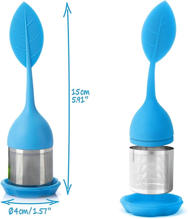 4 Stykker Te-infuser i Rustfrit Stål og Silikone - Te-si med Låg og Underkop (Farve Tilfældig)