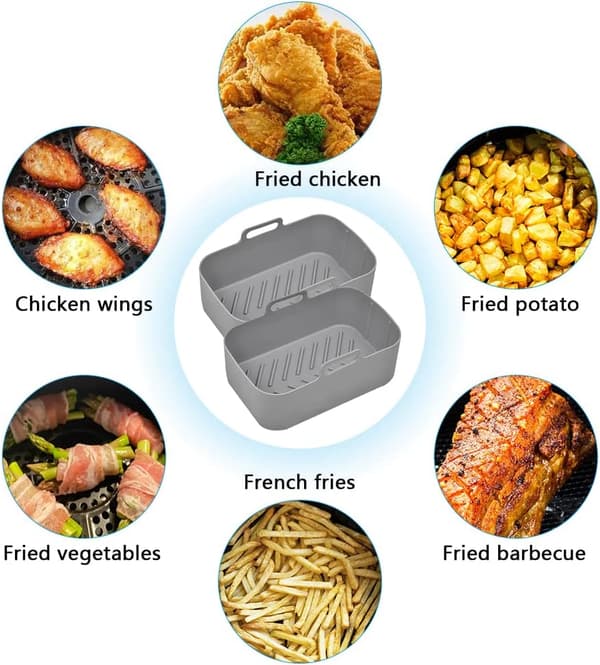 Silikonegryde, 2 STK Genanvendelige Airfryer-indsatser, Airfryer-tilbehør, Grå Grey