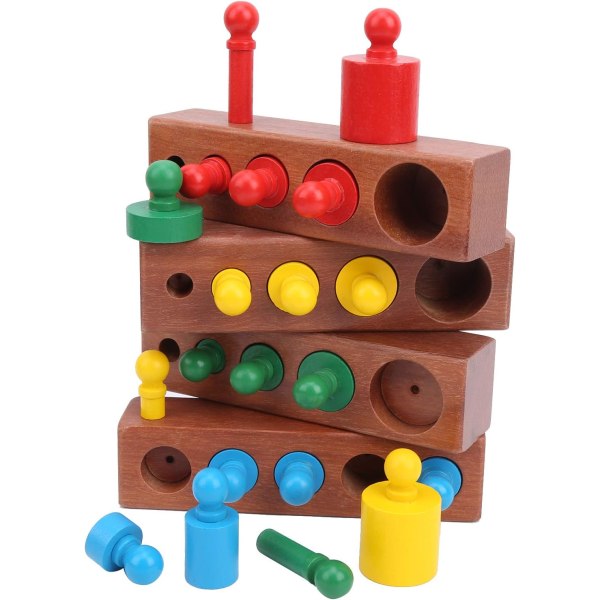 Knob Cylinder Färg Trä Cylinder Socket Block Set Pedagogiska Lärande Leksaker