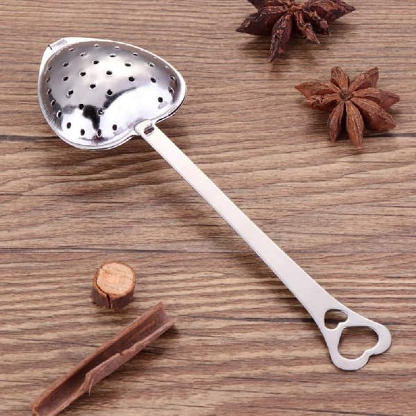 Tesil i rustfrit stål med langt greb, hjerteformet te-infuser - 10 stk.
